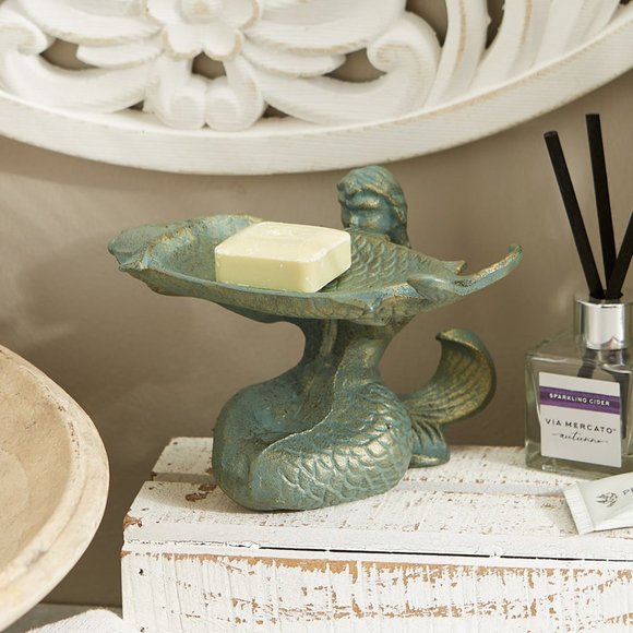 Cast Iron Mermaid Decorative Dish or Mini Bird Bath - Picture 1 of 5